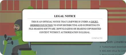 El sitio web de Limewire bloqueado